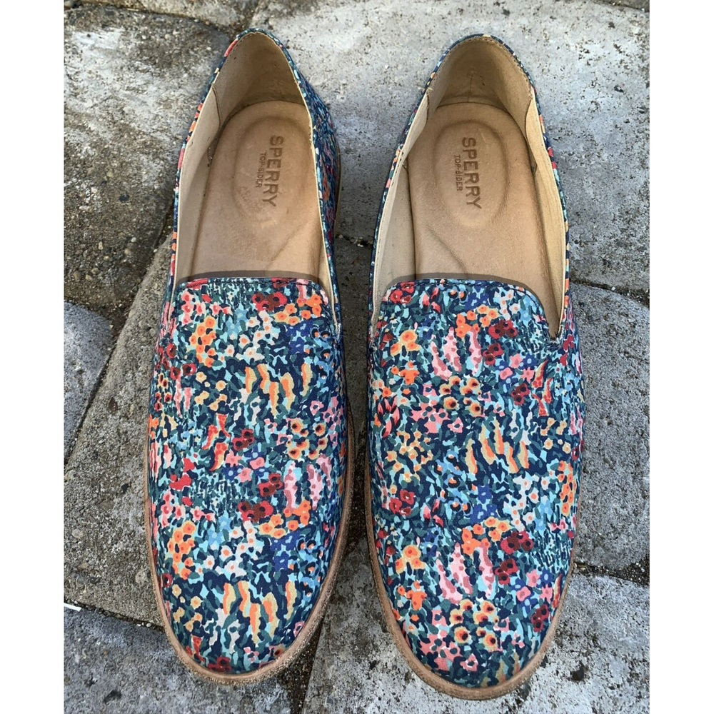 Sperry Top-Sider Seaport Levy Liberty Navy Floral Printed Canvas Loafer Size 10